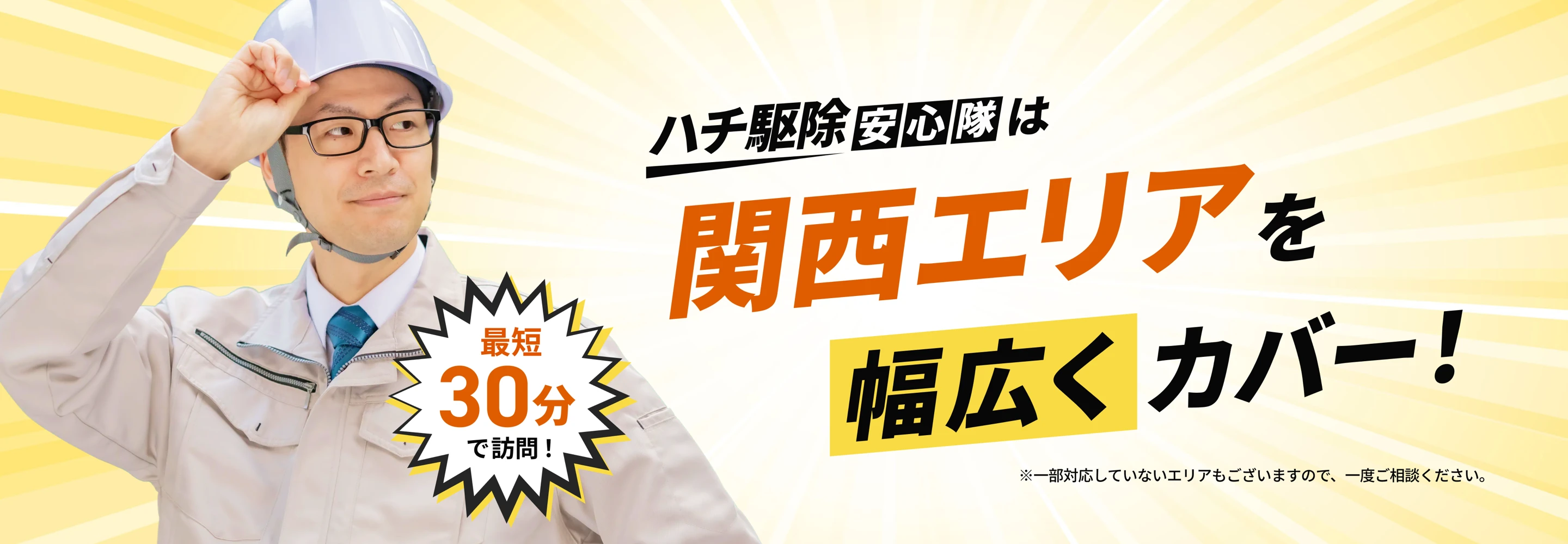 ハチ駆除安心隊は関西エリアを幅広くカバー！最短30分で訪問！ ※一部対応していないエリアもございますので、一度ご相談ください。
